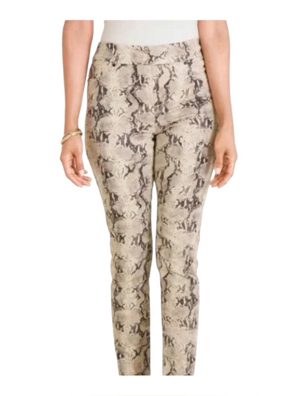 CHICOS Jeggings Pull On Cream Grey Snake Print Size 16